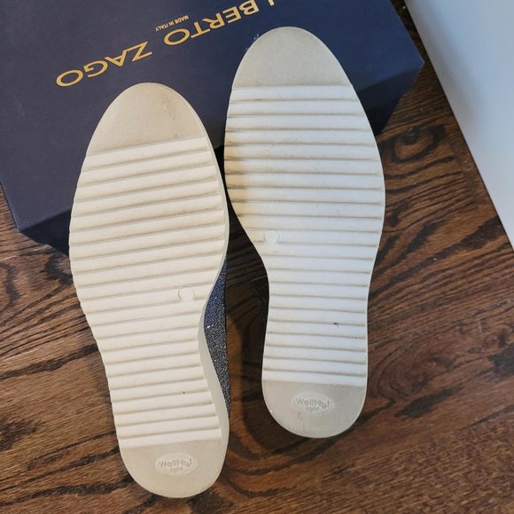 Alberto Zago blue iridescent canvas platform shoes (36) - Picture 6 of 9